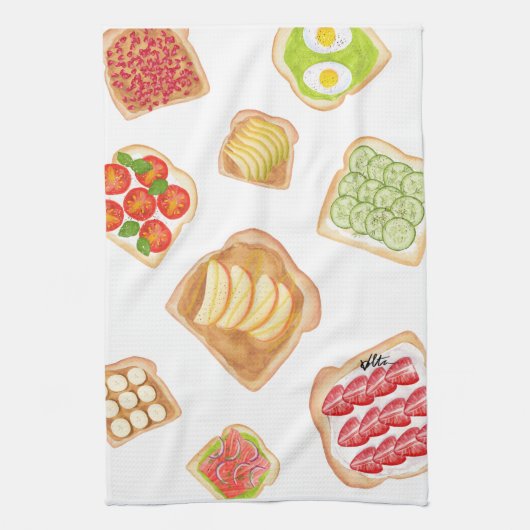 Waterverf Toasts en Sandwiches Theedoek (Verticaal)