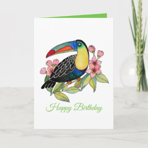 Waterverf Toekan Vogel Met Bloemen Kaart