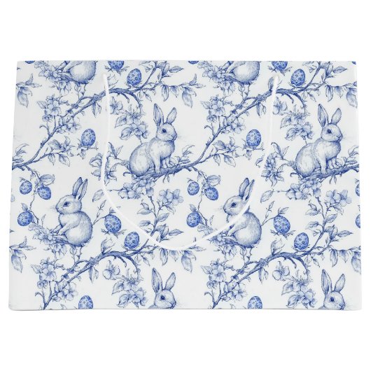Waterverf Toile de Jouy Blauwe Paashaas Groot Cadeauzakje (Voorkant)
