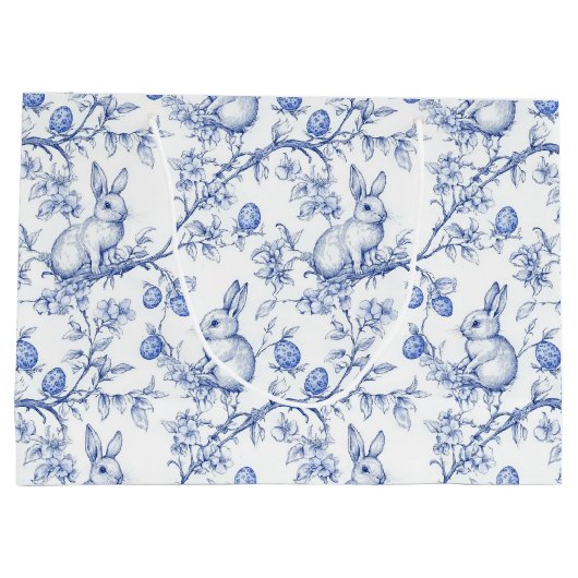 Waterverf Toile de Jouy Blauwe Paashaas Groot Cadeauzakje (Achterkant)