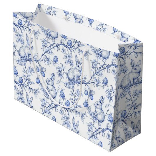 Waterverf Toile de Jouy Blauwe Paashaas Groot Cadeauzakje (Achterkant Gekanteld)
