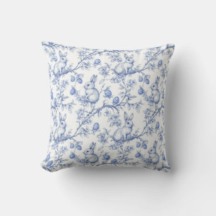 Waterverf Toile de Jouy Blauwe Paashaas Kussen