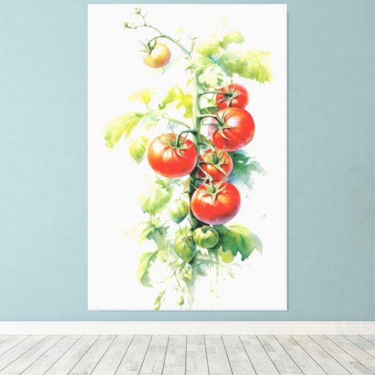 Waterverf Tomaat Plant Delight Canvas Afdruk (Insitu (Houten vloer))
