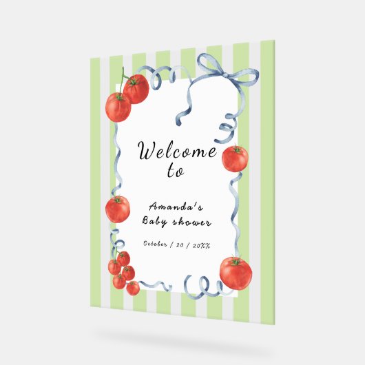 Waterverf Tomaat Welkom bij Baby Shower Acryl Bord (Hoek)