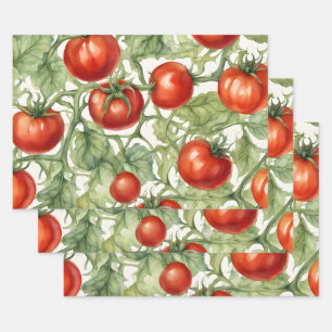 Waterverf Tomaat Wingerd Patroon Botanische Tuin Inpakpapier Vel