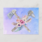 Waterverf Tomahawk Hammer en Flowers Design Briefkaart (Voorkant)