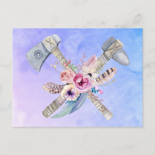 Waterverf Tomahawk Hammer en Flowers Design Briefkaart (Voorkant)