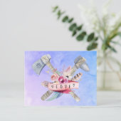 Waterverf Tomahawk Hammer en Flowers Design Briefkaart (Staand voorkant)