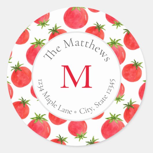 Waterverf Tomaten Patroonlabels Ronde Sticker (Voorkant)
