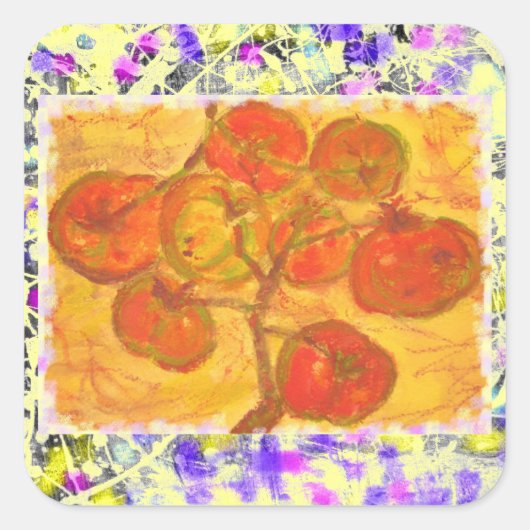 waterverf tomatencluster vierkante sticker (Voorkant)