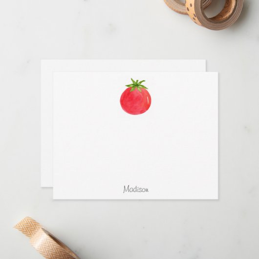 Waterverf Tomato Note Kaart Notitiekaartje (Voorkant / Achterkant in situ)