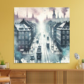 Waterverf Top Street Uitzicht met tramlijnen Canvas Afdruk (Insitu (Woonkamer))