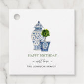 Waterverf Topiaries & Ginger Jar Happy Birthday Bedankjes Labels (Voorkant)