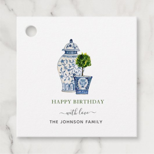 Waterverf Topiaries & Ginger Jar Happy Birthday Bedankjes Labels (Voorkant)
