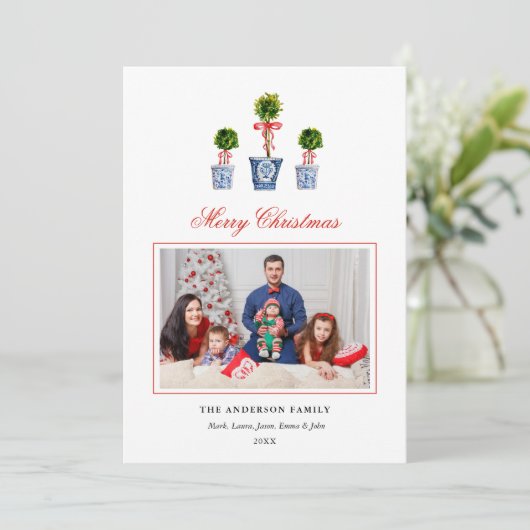 Waterverf Topiaries-vakantiefoto  Feestdagenkaart (Staand voorkant)