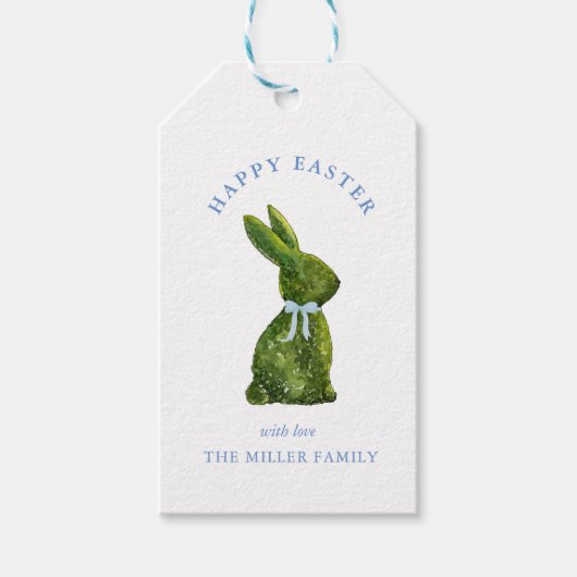 Waterverf Topiary Bunny Happy Easter Cadeaulabel (Voorkant)