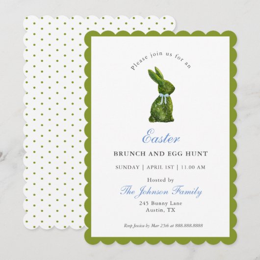 Waterverf Topiary Bunny Paasbrunch Kaart (Voorkant / Achterkant)