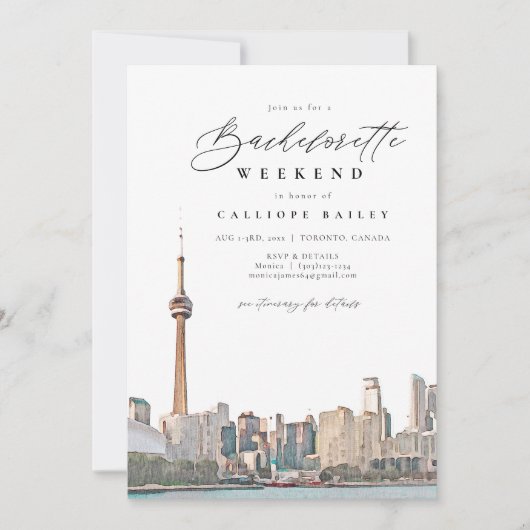 Waterverf Toronto Bachelorette Itinerary en Kaart (Voorkant)