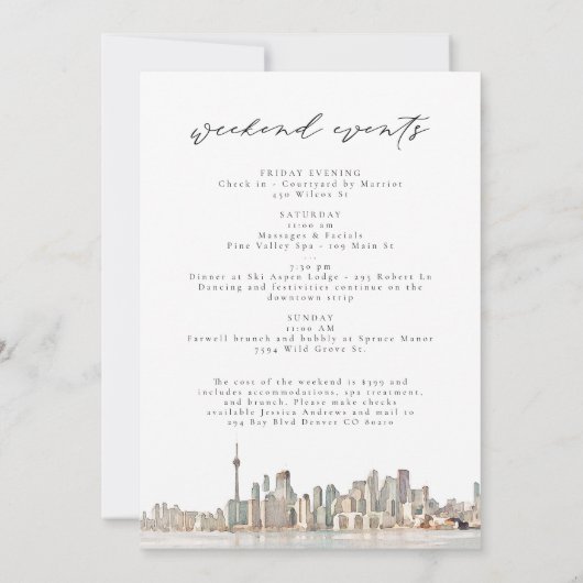 Waterverf Toronto Bachelorette Itinerary en Kaart (Achterkant)