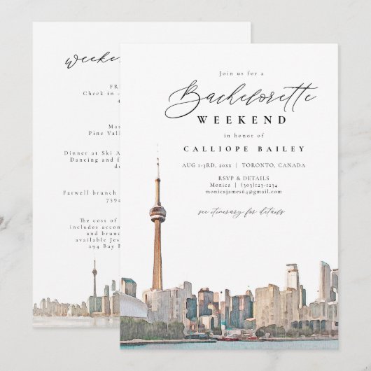 Waterverf Toronto Bachelorette Itinerary en Kaart (Voorkant / Achterkant)