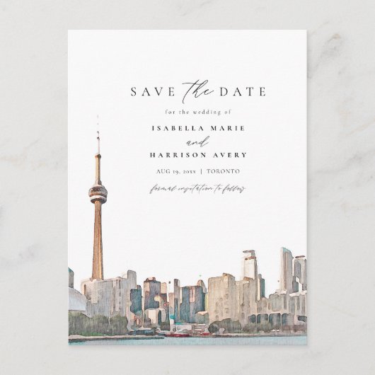 Waterverf Toronto Canada Silhouet Save the Date Briefkaart (Voorkant)