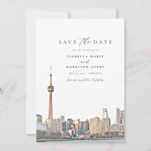 Waterverf Toronto Skyline Foto slaat de datum in o Kaart (Voorkant)