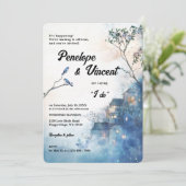 Waterverf Tortelduifjes op blauw Kaart (Staand voorkant)