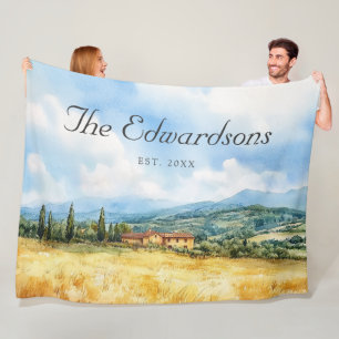 Waterverf Toscaans Mediterraan Familienaam Fleece Deken