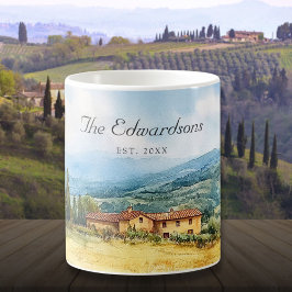 Waterverf Toscaans Mediterraan Familienaam Koffiemok