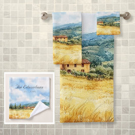 Waterverf Toscaanse Mediterraanse Familienaam Bad Handdoek