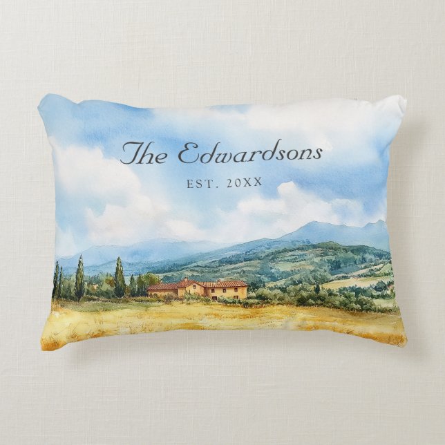 Waterverf Toscaanse mediterrane familienaam Accent Kussen (Voorkant)