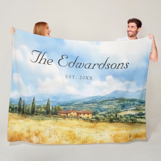 Waterverf Toscaanse mediterrane familienaam Fleece Deken (In situ)