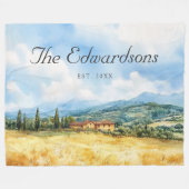 Waterverf Toscaanse mediterrane familienaam Fleece Deken (Voorkant (Horizontaal))