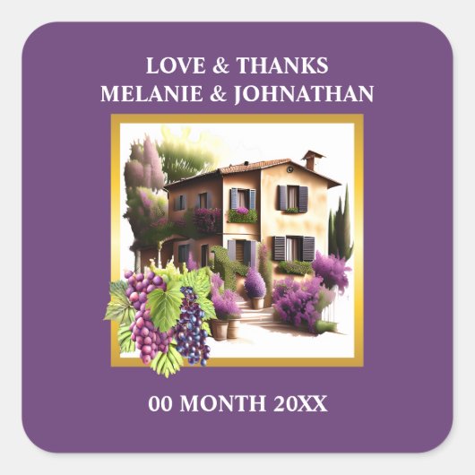 Waterverf Toscaanse villa druiven wijnmakerij Ital Vierkante Sticker (Voorkant)