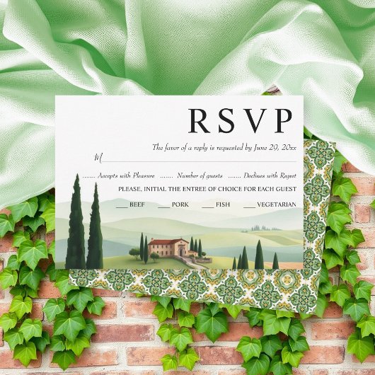 Waterverf Toscane Italië bestemming bruiloft RSVP Kaartje