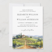 Waterverf Toscane Italië Bestemming Trouwfoto Kaart (Voorkant)