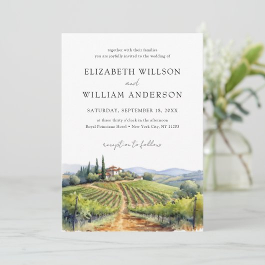 Waterverf Toscane Italië Bestemming Trouwfoto Kaart (Staand voorkant)