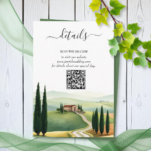 Waterverf Toscane Italië bruiloft details QR Informatiekaartje