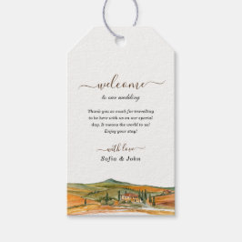 Waterverf Toscane Italië Silhouet Trouw Welkom  Cadeaulabel