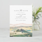 Waterverf Toscane Italië Skyline Save the Date Kaart (Staand voorkant)