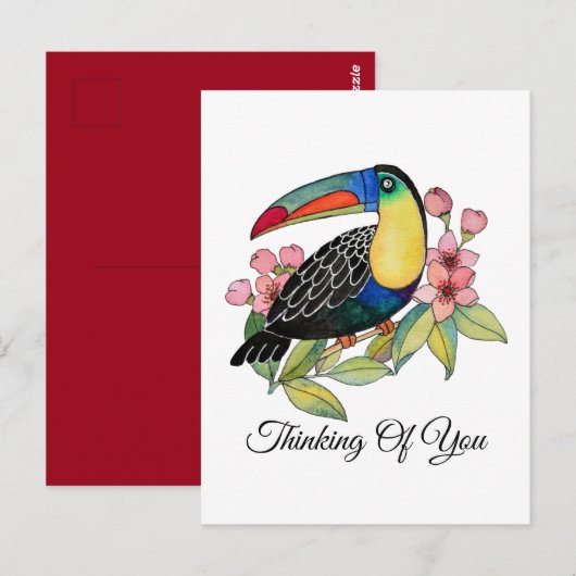 Waterverf toucan Bird with Flowers Briefkaart (Voorkant / Achterkant)