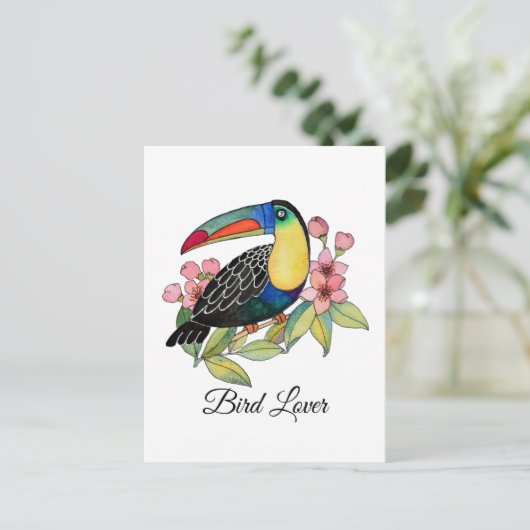 Waterverf toucan Bird with Flowers Briefkaart (Staand voorkant)