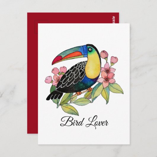 Waterverf toucan Bird with Flowers Briefkaart (Voorkant / Achterkant)