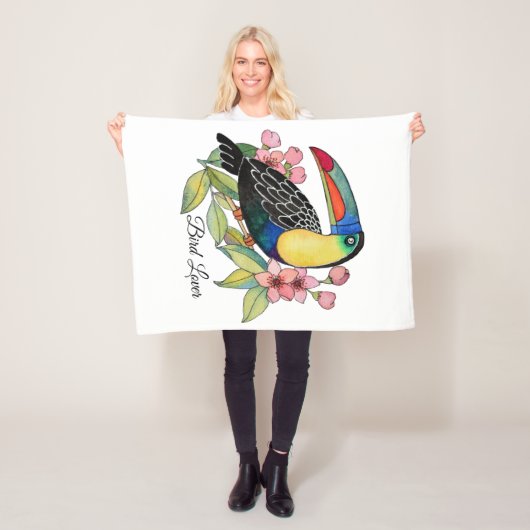 Waterverf toucan Bird with Flowers Fleece Deken (In situ)