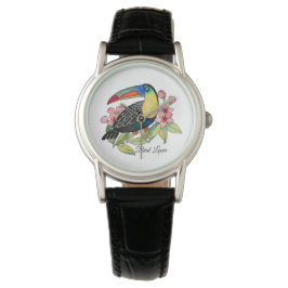 Waterverf toucan Bird with Flowers Horloge