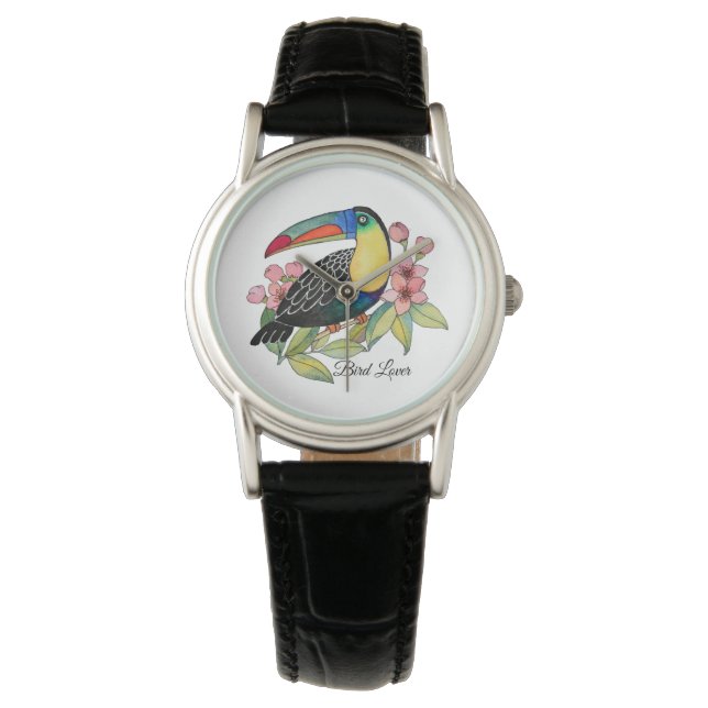 Waterverf toucan Bird with Flowers Horloge (Voorkant)