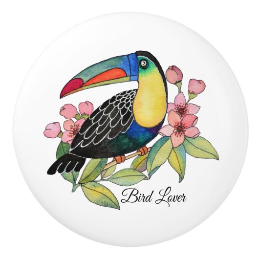 Waterverf toucan Bird with Flowers Keramische Knop (Voorkant)