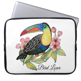 Waterverf toucan Bird with Flowers Laptop Sleeve