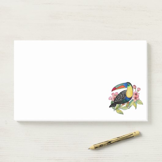 Waterverf toucan Bird with Flowers Post-it® Notes (Op bureau)
