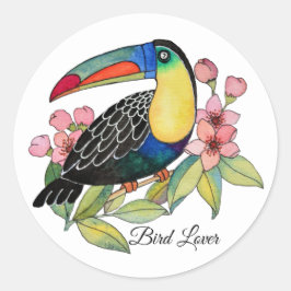 Waterverf toucan Bird with Flowers Ronde Sticker